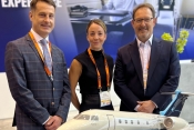 Doing business at EBACE  L to R Sebastien Albouy, Pauline Monksfield, Inflite The Jet Centre and Pet
