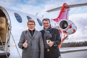 L-R Mika Hakkinen, Brand Ambassador FAI Aviation Group and Siegfried Axtmann Chairman and Founder FA