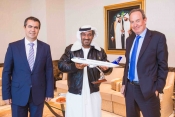 L to R Ibrahim Canliel. Sheikh Ahmed and Peter Foster, President and CEO Air Astana.