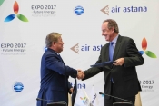 Left JSC Astana EXPO 2017's Chairman Akhmetzhan, right JSAC Air Astana President Peter Foster