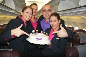 Wizz Air Crew celebrate flights from Budapest to Moscow.